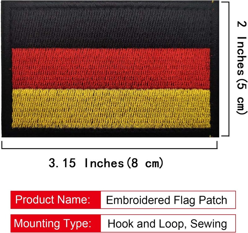 MWOOT 2PCS Germany Flag Patch Embroidered Morale Patch Military Tactical Patches Hook and Loop(Black Border) - Image 2